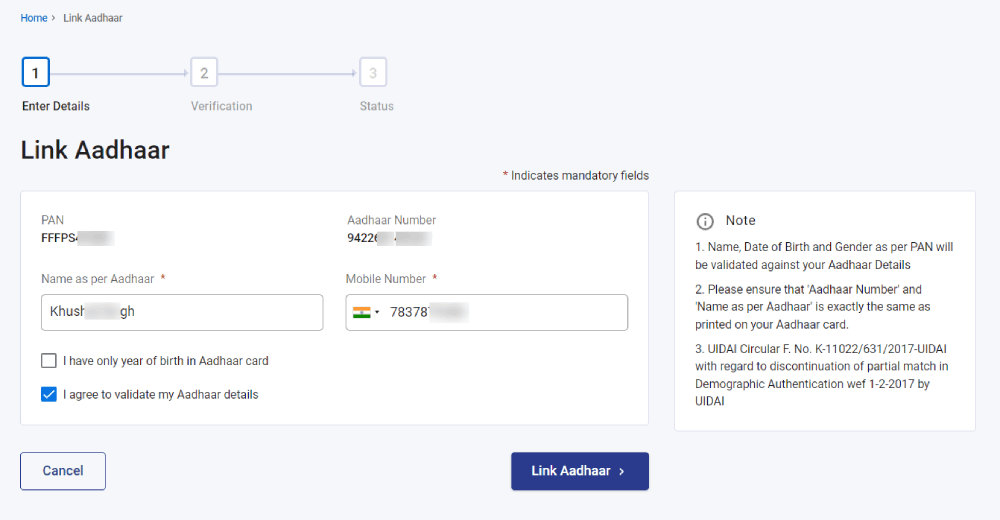 pan and aadhar link